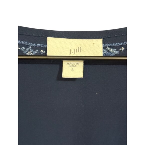 Navy Sleeveless Embroidered Dress With Tassel Tie Neckline & Elastic Waist Size - Picture 4 of 5